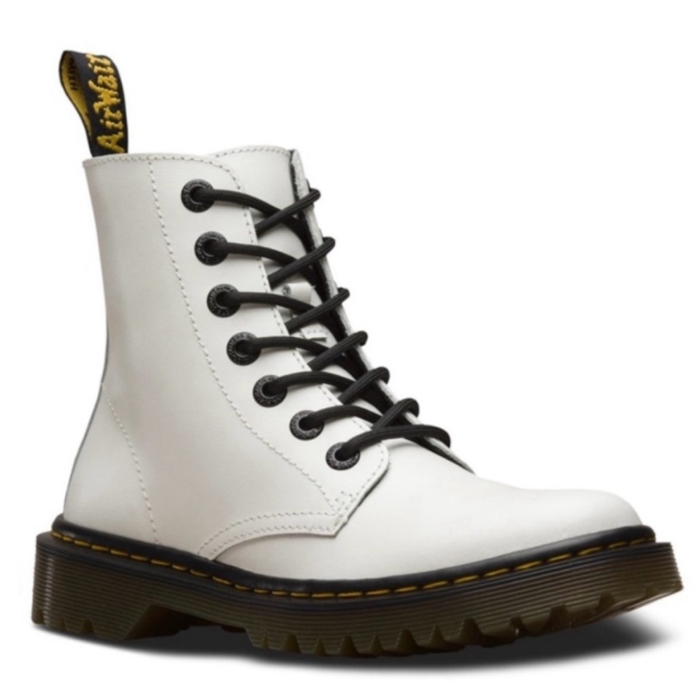 Dr. Martens Luna White Lace-Up Leather Combat Boots